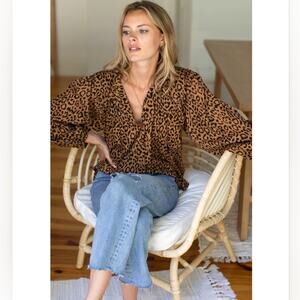 Emerson Fry India Collection Brown Leopard Organic Emmaline Blouse Size X-Small